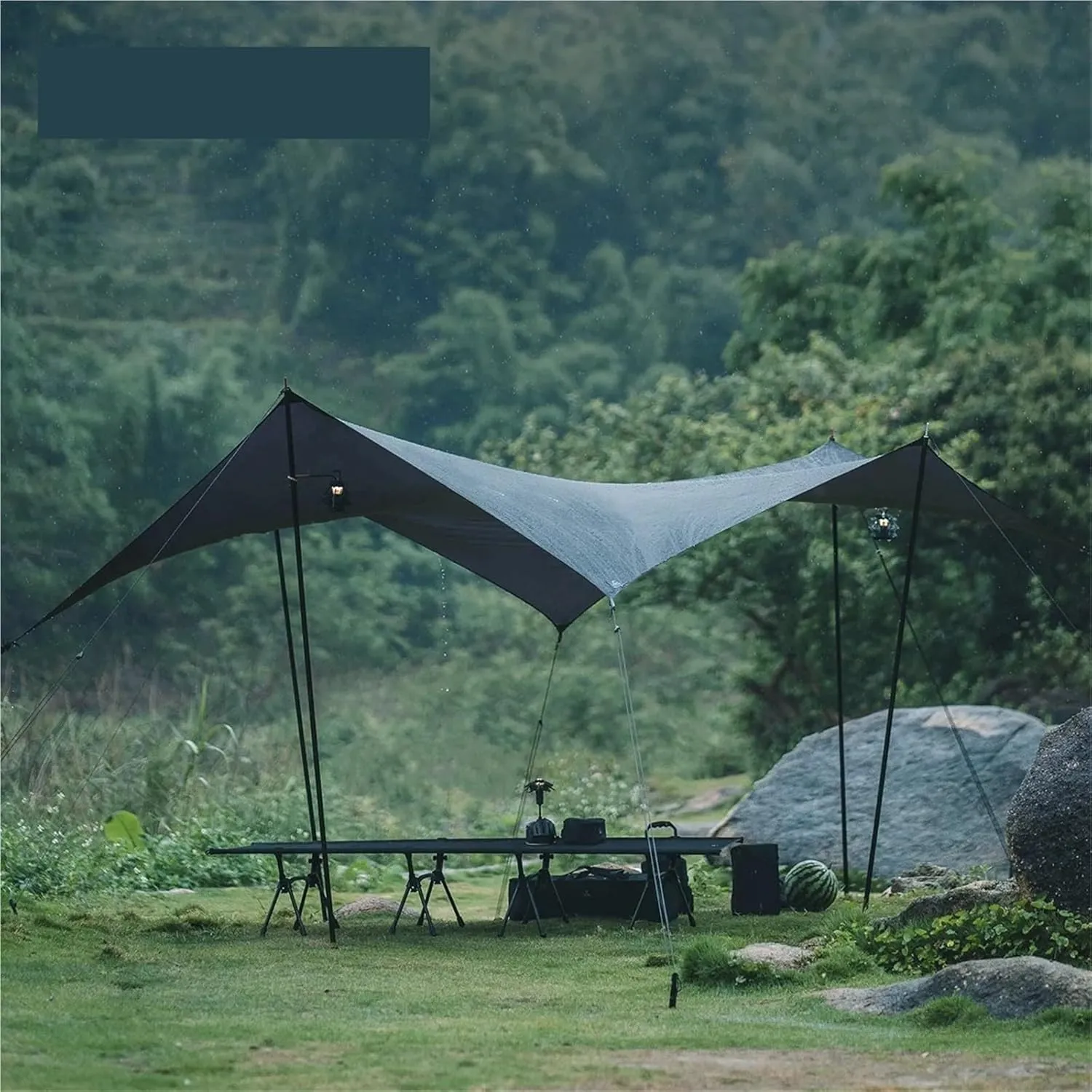 Ultralight Hiking Awning Only 360g for 2-8 People 15D Double Silicon Coating Camping Canopy Sun Tarp 3x3 4x3 4x4.5m for Outdoors, Picnic(Grey,4x4.5m)