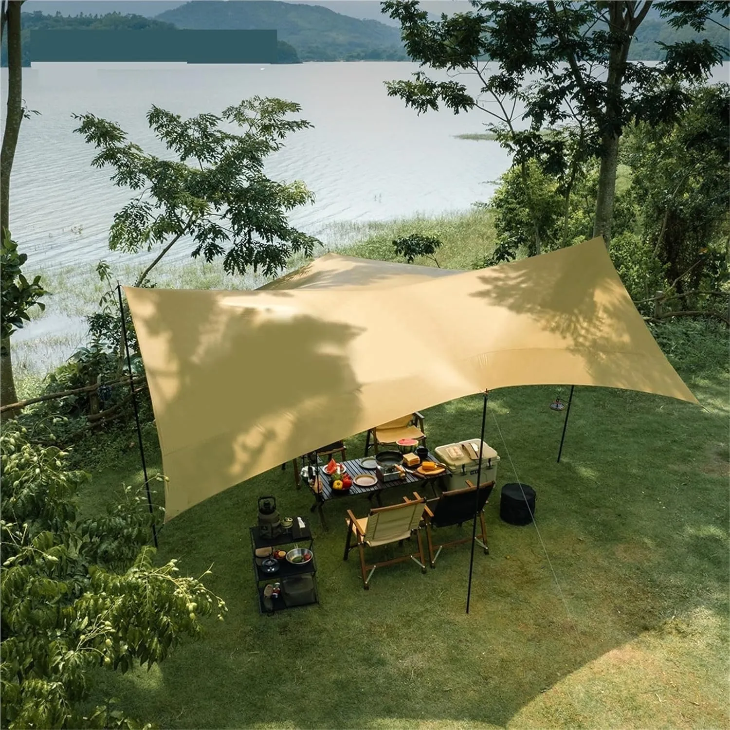 Ultralight Hiking Awning Only 360g for 2-8 People 15D Double Silicon Coating Camping Canopy Sun Tarp 3x3 4x3 4x4.5m for Outdoors, Picnic(Grey,4x4.5m)