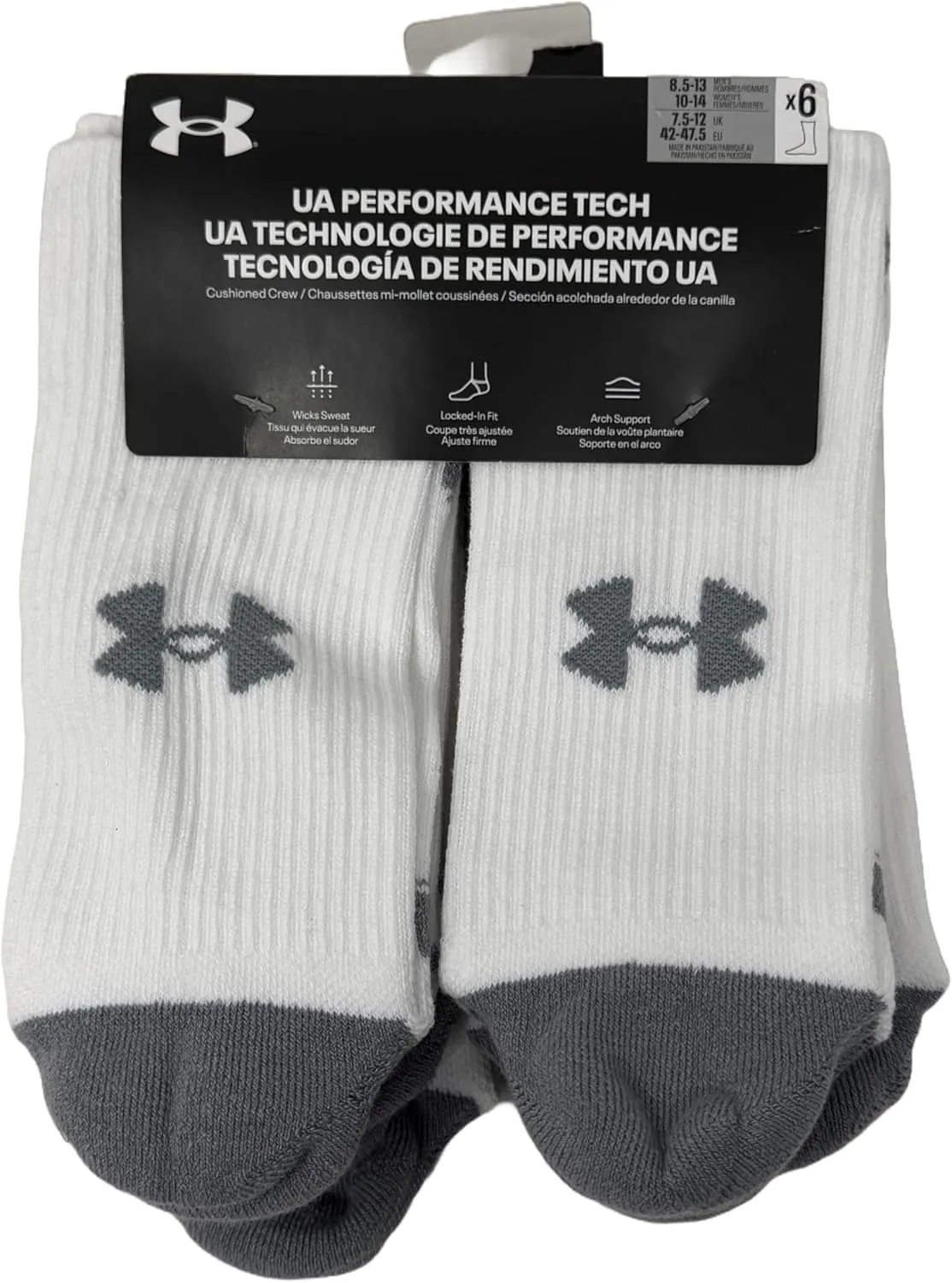 Under Armour Men's UA Performance Tech Cushioned Crew Socks - 6 Pack