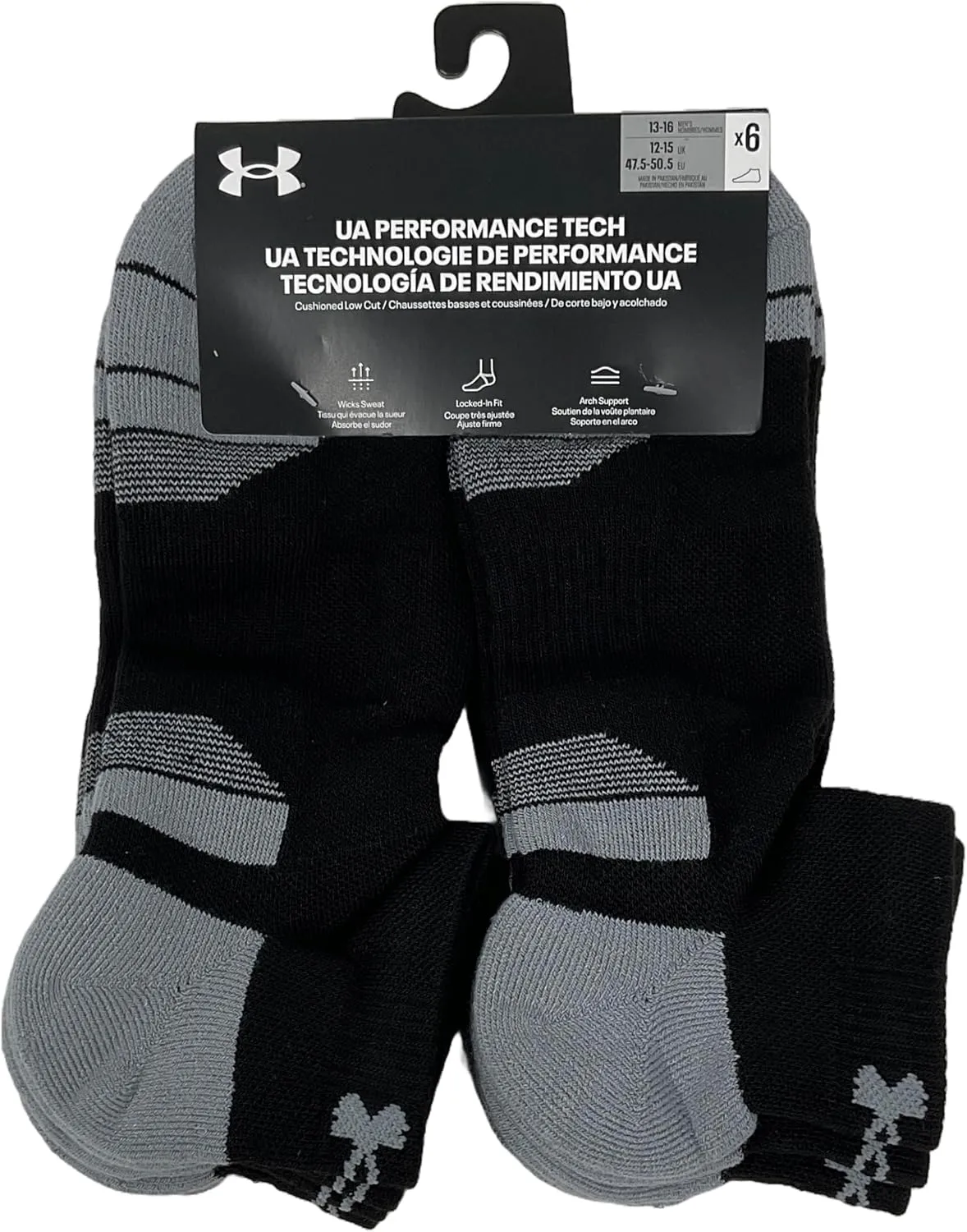 Under Armour Men's UA Performance Tech Cushioned Low Cut Socks - 6 Pack