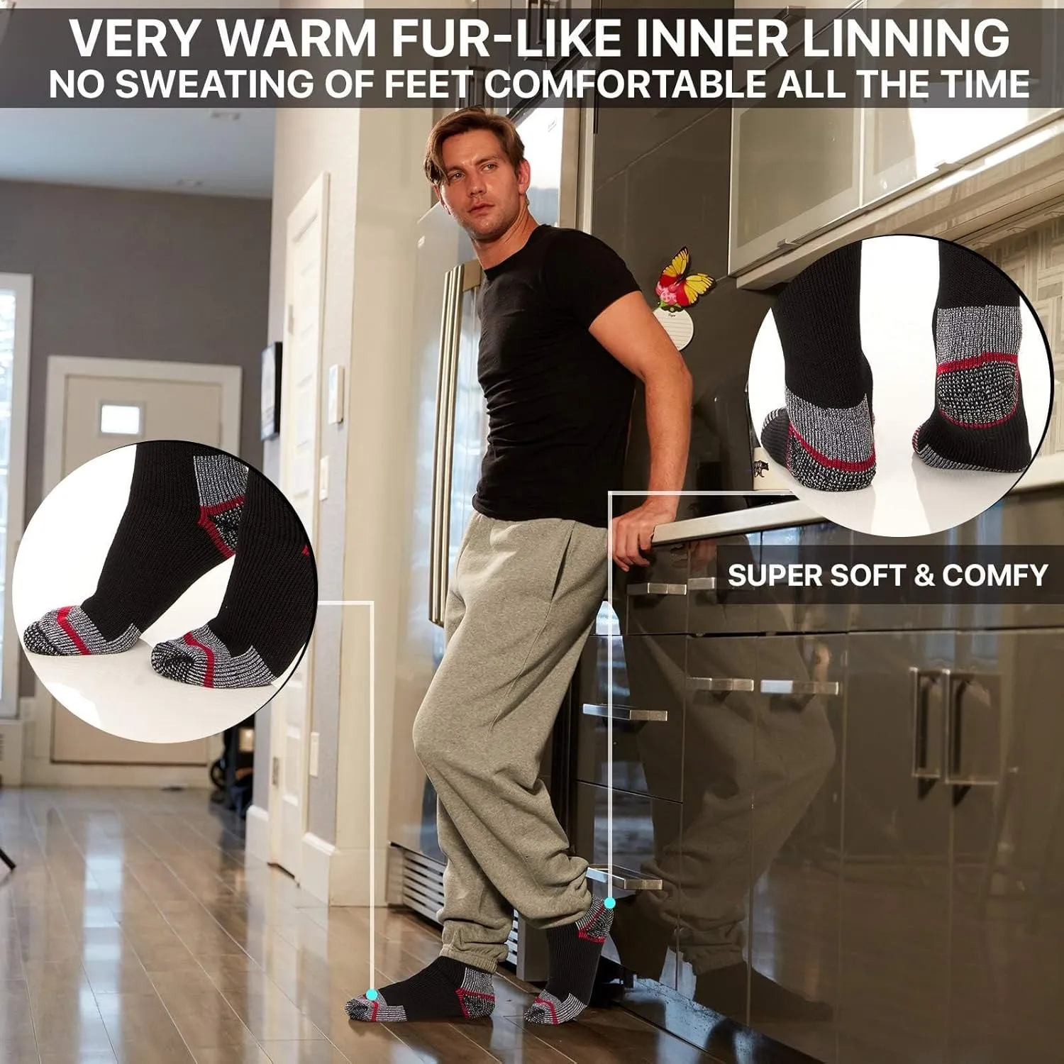 UNIQUE STYLES ASFOOR 3 Pack Thermal Heated Hiking Socks For Men, Thick Warm Winter Socks For Outdoors