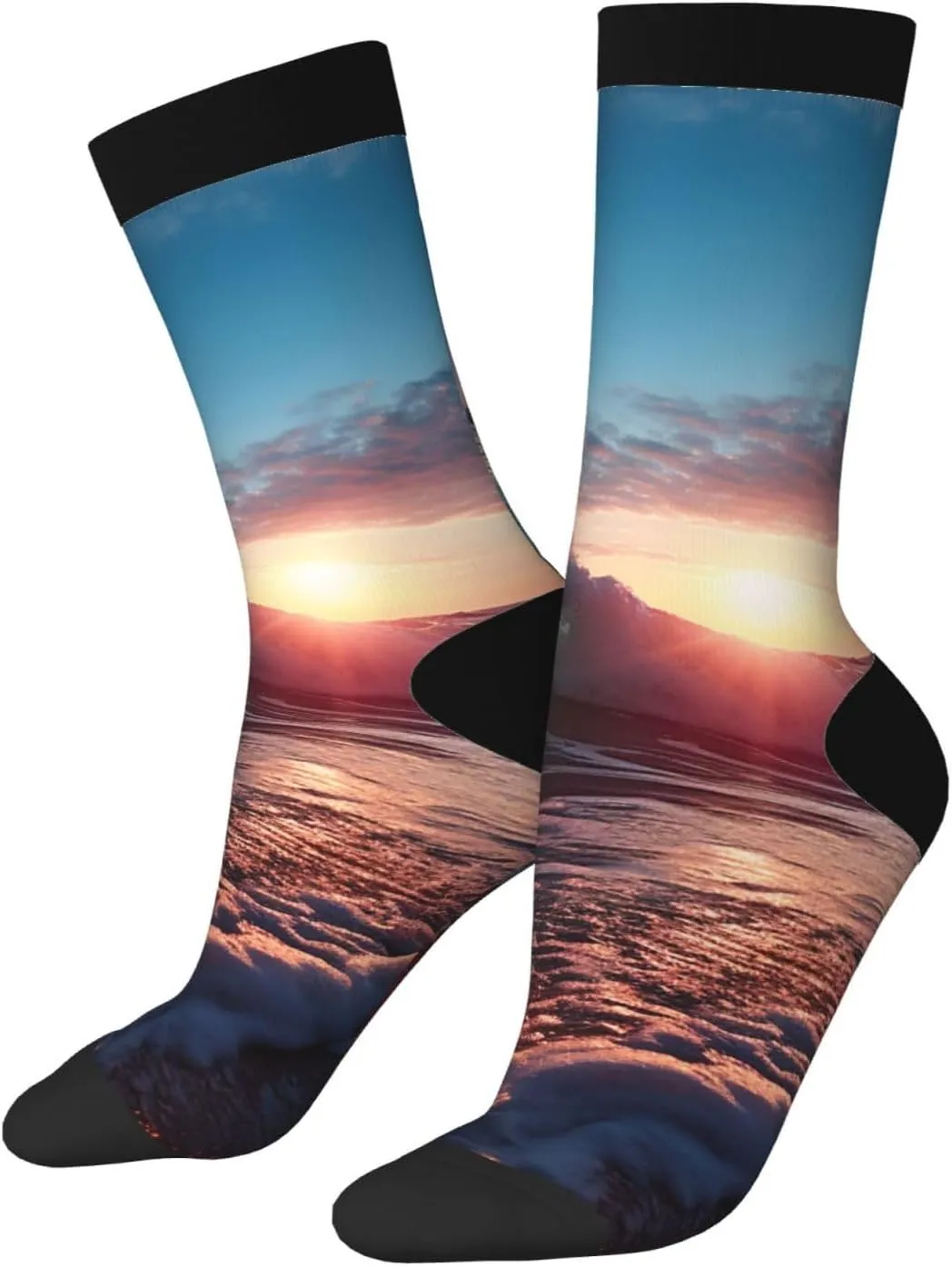 Unisex Crew Socks Casual Athletic Socks Ocean Tide Waves Novelty Socks Breathable Running Socks for Adult