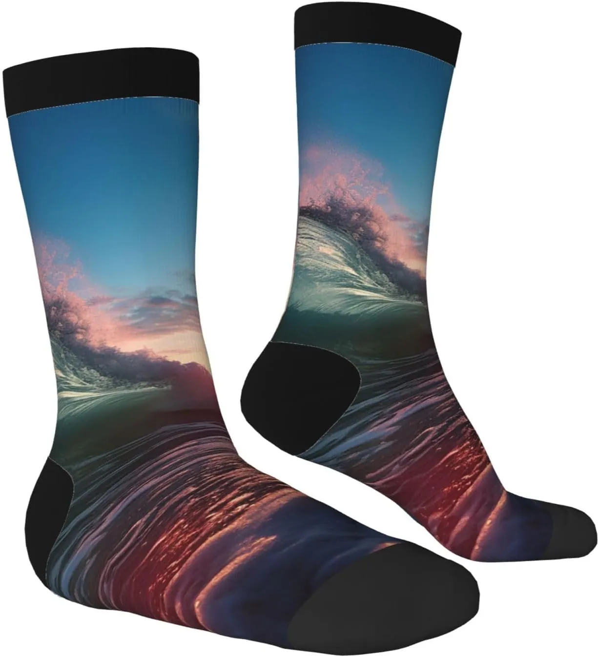 Unisex Crew Socks Casual Athletic Socks Ocean Tide Waves Novelty Socks Breathable Running Socks for Adult