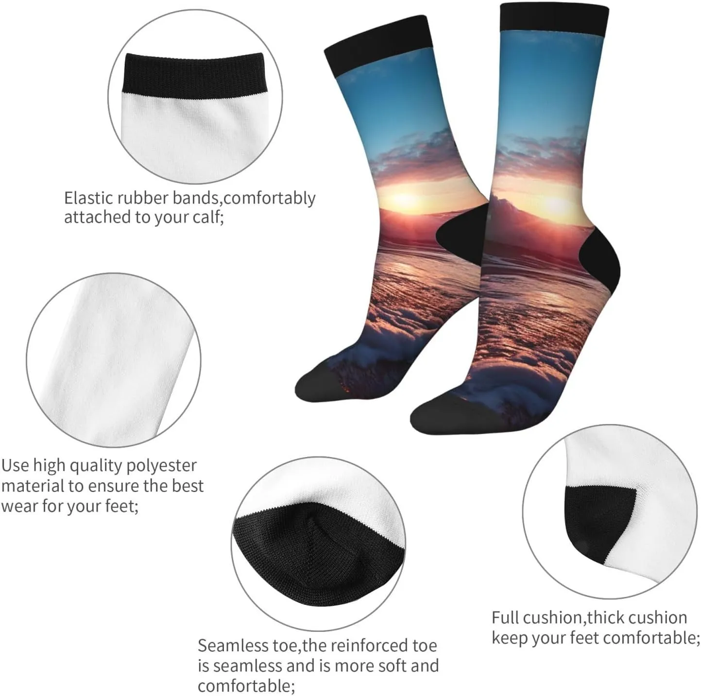 Unisex Crew Socks Casual Athletic Socks Ocean Tide Waves Novelty Socks Breathable Running Socks for Adult