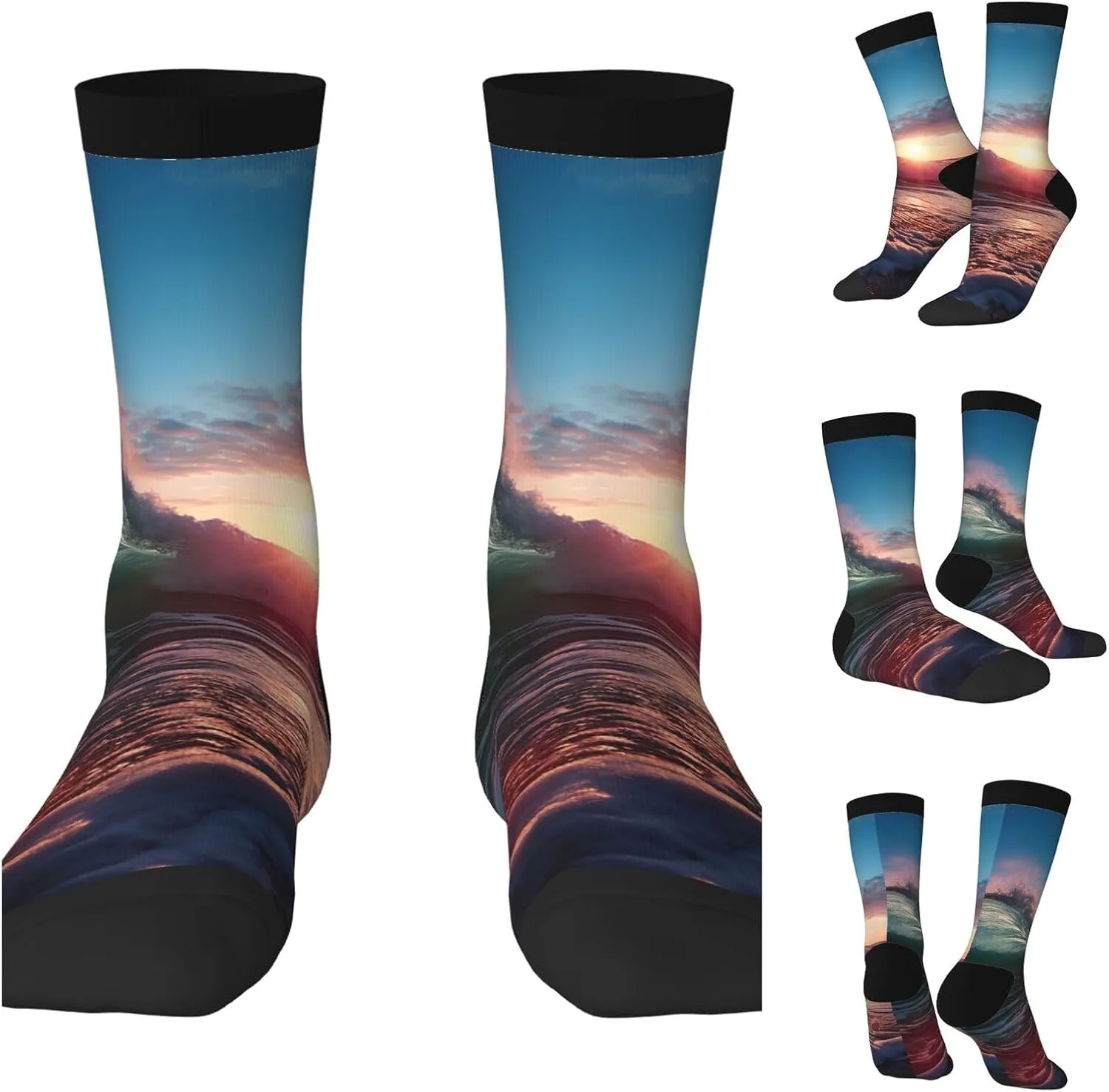 Unisex Crew Socks Casual Athletic Socks Ocean Tide Waves Novelty Socks Breathable Running Socks for Adult