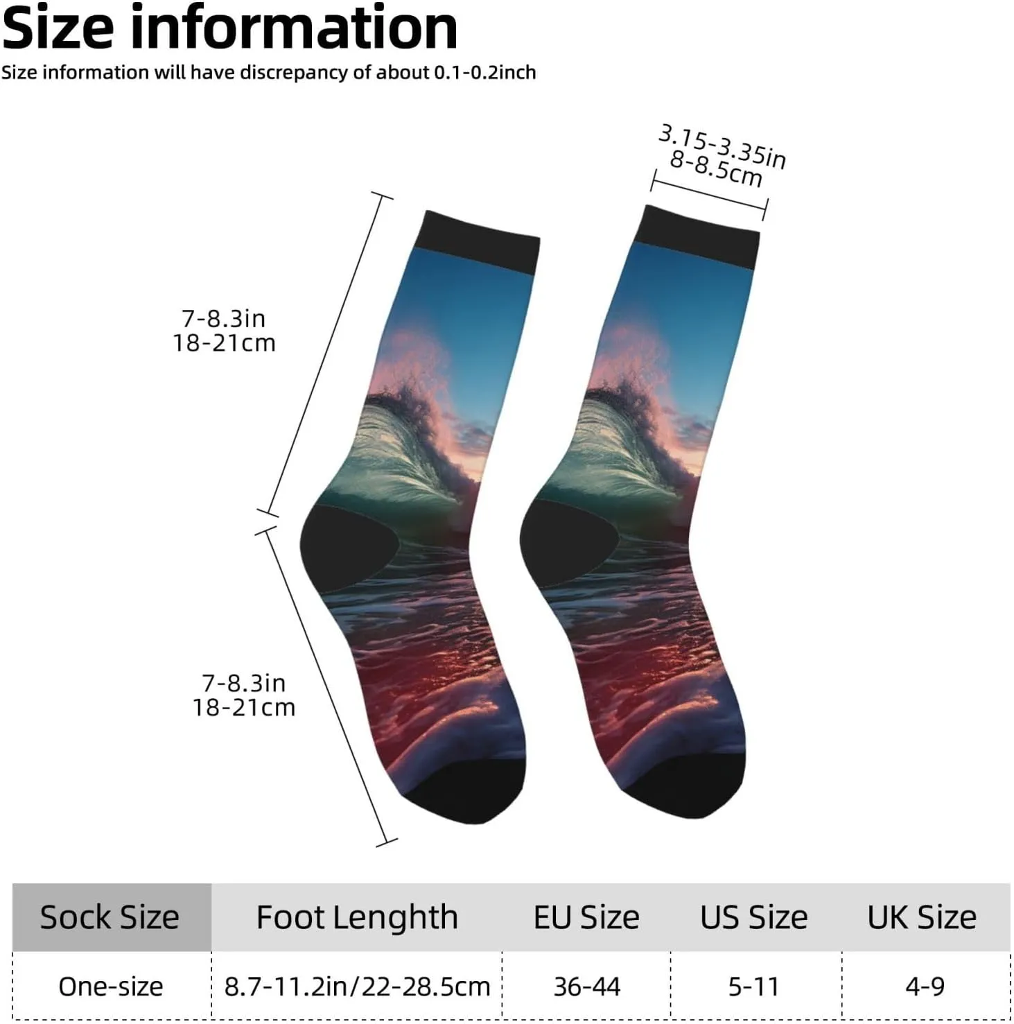 Unisex Crew Socks Casual Athletic Socks Ocean Tide Waves Novelty Socks Breathable Running Socks for Adult