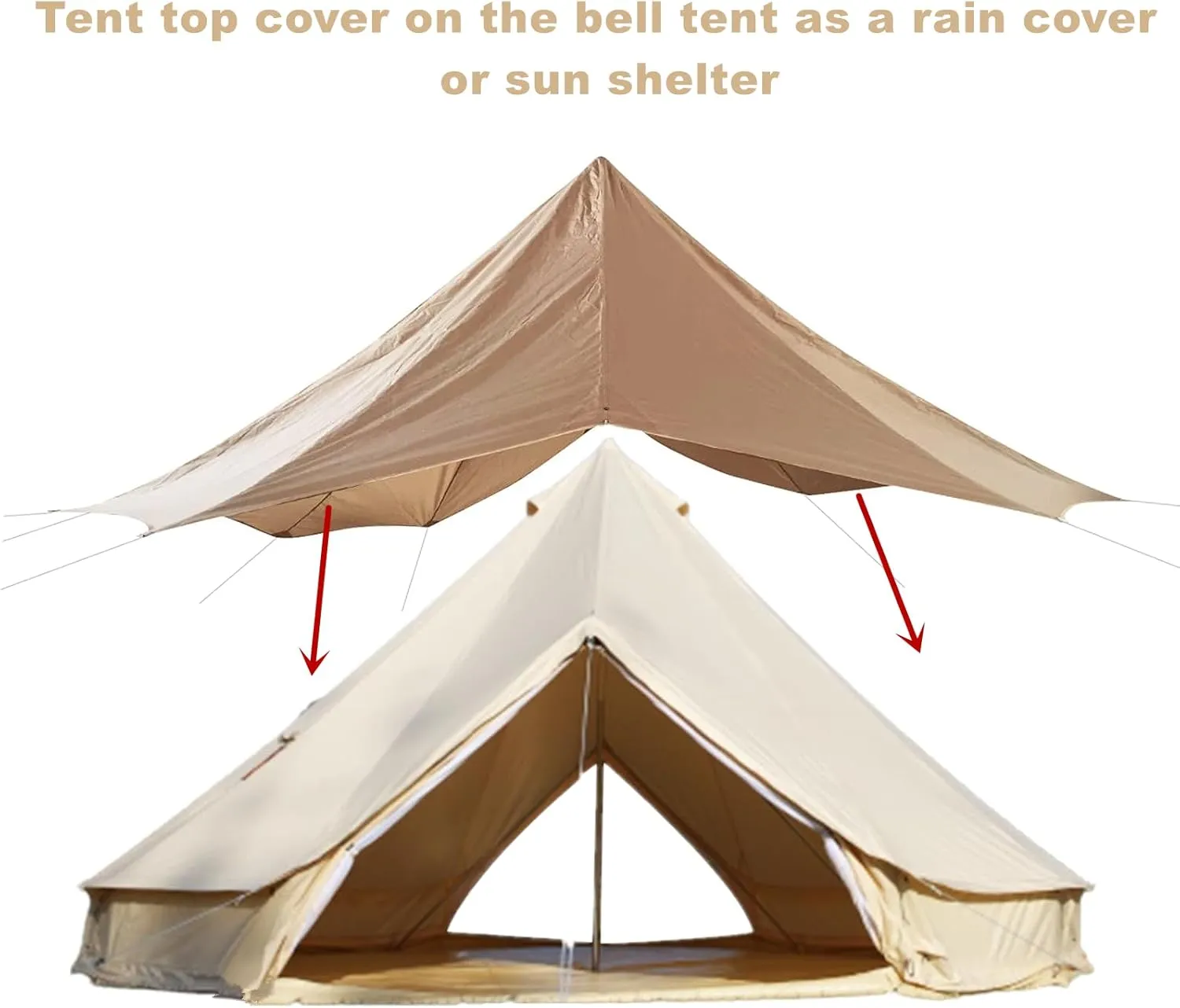 UNISTRENGH Waterproof Tent Tarp Sunshade for 4M 5M 6M Dual Doors Bell Tent, Heavy Duty Oxford Top Roof Cover Shelter for Cotton Canvas Camping Tent (for 6M Double Doors Tent)