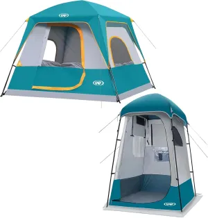 UNP 4 Person Camping Tent and Shower Tent Outdoor Camping Privacy Shelter Waterproof with Top Rainfly for Outdoor Camping/Hiking
