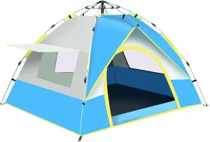 Up Tent Family Camping Tent 3-4 Person Tent Portable Instant Tent Automatic Tent with Carry Bag Windproof Vestibule Sun Shelter for Outdoor Camping Hiking Mountaineering (Color : Green) (Blue)