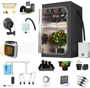 Upgrade 32X32" Integrated Auto Grow Tent Complete Kits System S1000 LED Grow Light Grow Tent Kit 4"Fan Filter And Humidifier (Fan Filter LED Light Grow Tents Irrigation Kit Clip Fan Heater Humidifier)