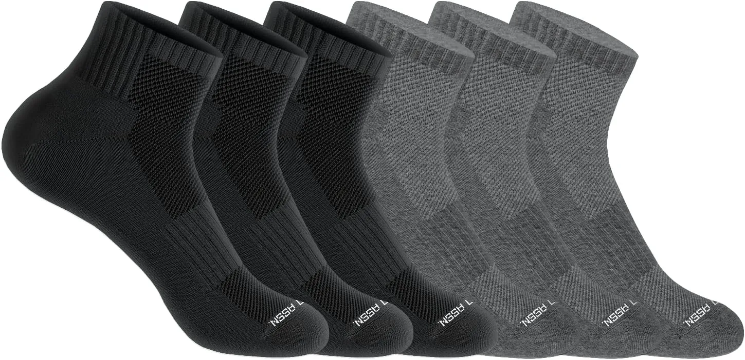 U.S. Polo Assn. 6 Pair Men's QUARTER Length Athletic Performance Socks - Ultra-Soft Moisture Control Running & Breathable Socks - Shoe Size 6-12, BLK/GRY 7619