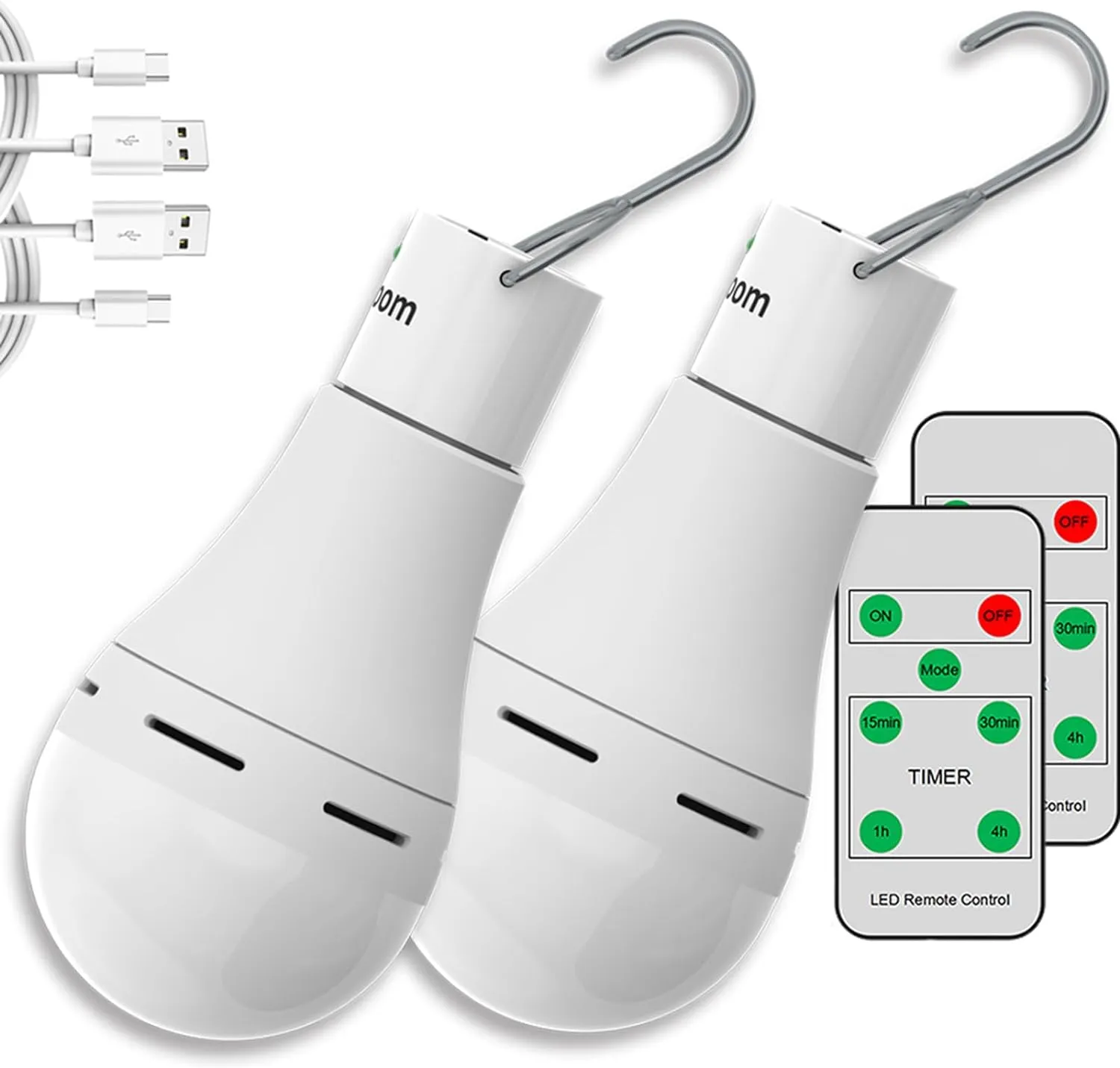 USB Rechargeable Light Bulbs with Remote, 4 Light Modes   Timer, 1200 mAh Rechargeable Battery, Portable LED Tent Light Bulbs for Home Emergency Camping Tent (Pack of 2)