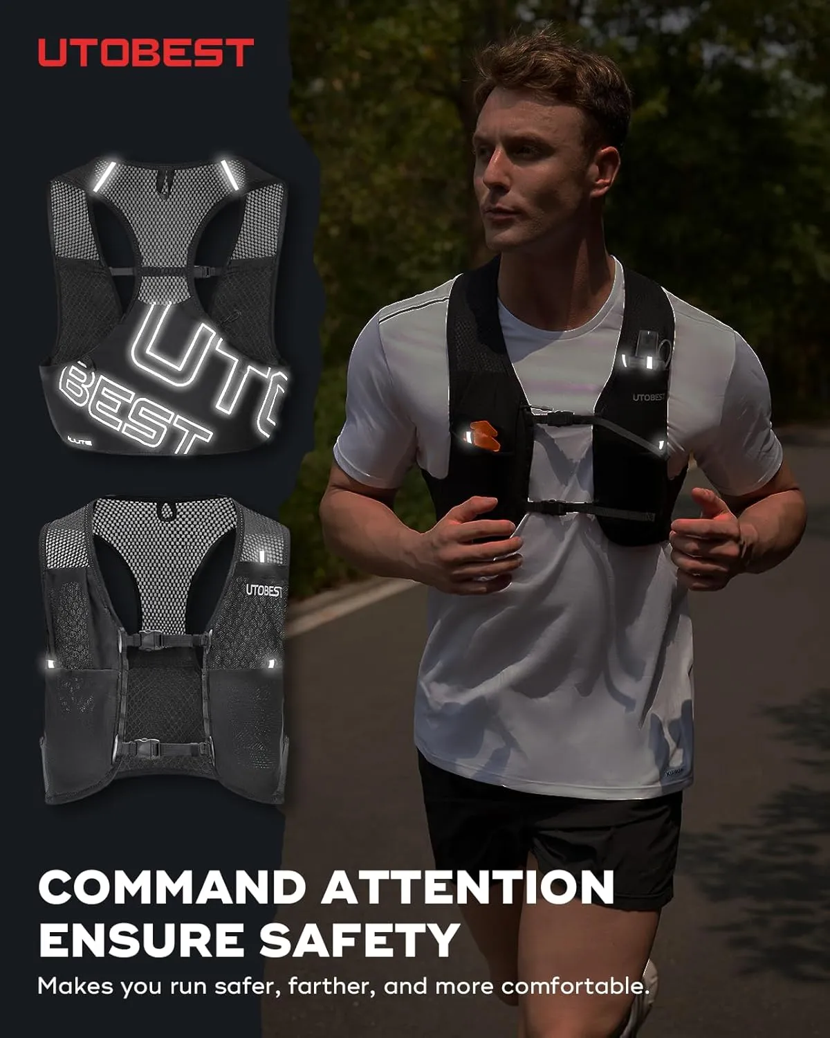 UTOBEST Running Vest for Women Men, Ultra-Light Minimalist Hydration Vest, Breathable Reflective Running Gear for Trail Hiking Jogging