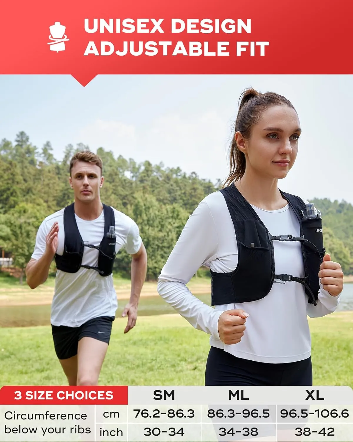 UTOBEST Running Vest for Women Men, Ultra-Light Minimalist Hydration Vest, Breathable Reflective Running Gear for Trail Hiking Jogging