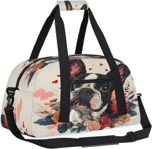 Valentine's Day Dogs Kids Overnighter Duffel Bags for Boys, Carry-On Size Sports Gym Bag with Front Zipper Pocket for School Practice or Overnight Travel Weekender Sleepover Tote Bag