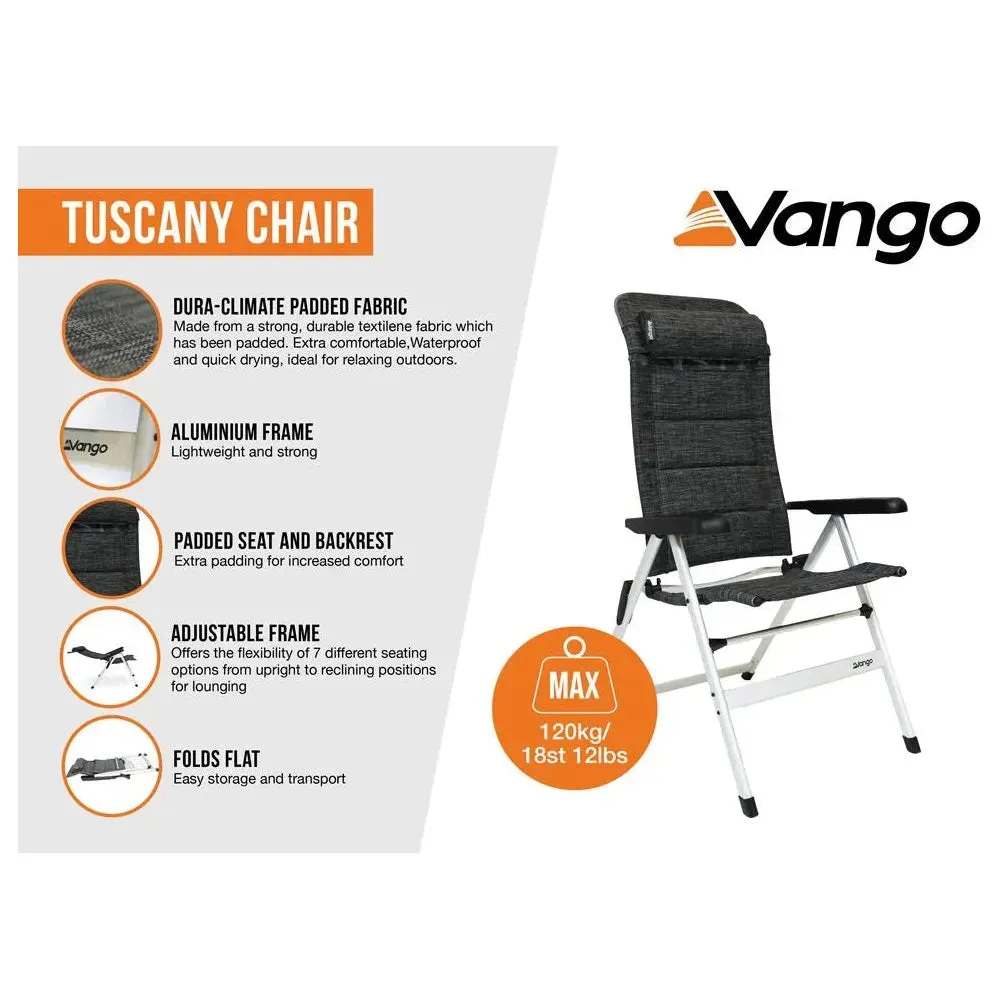 Vango Tuscany Recliner Camping Chair Tall Heather Grey