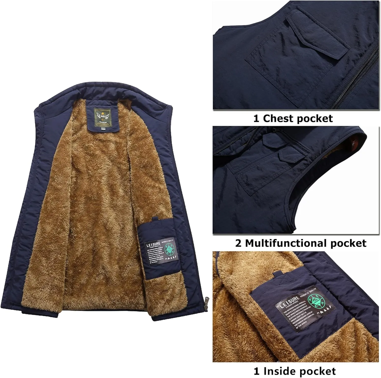 Vcansion Men's Outdoor Casual Stand Collar Padded Vest Coat
