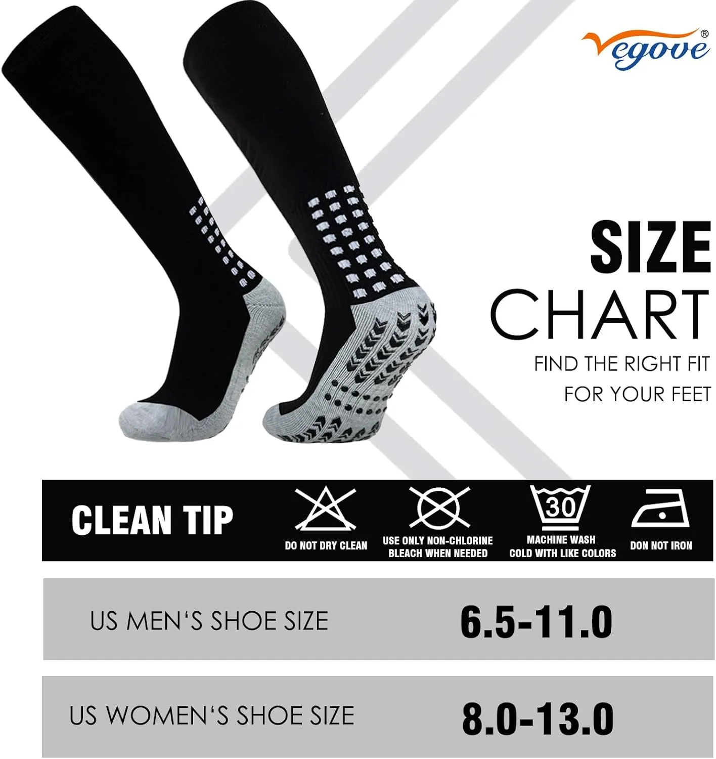 Vegove Men's Cushioned Soccer Sock with Grip Non Slip Sports Socks Knee High Compression Base Football Basketball Socks