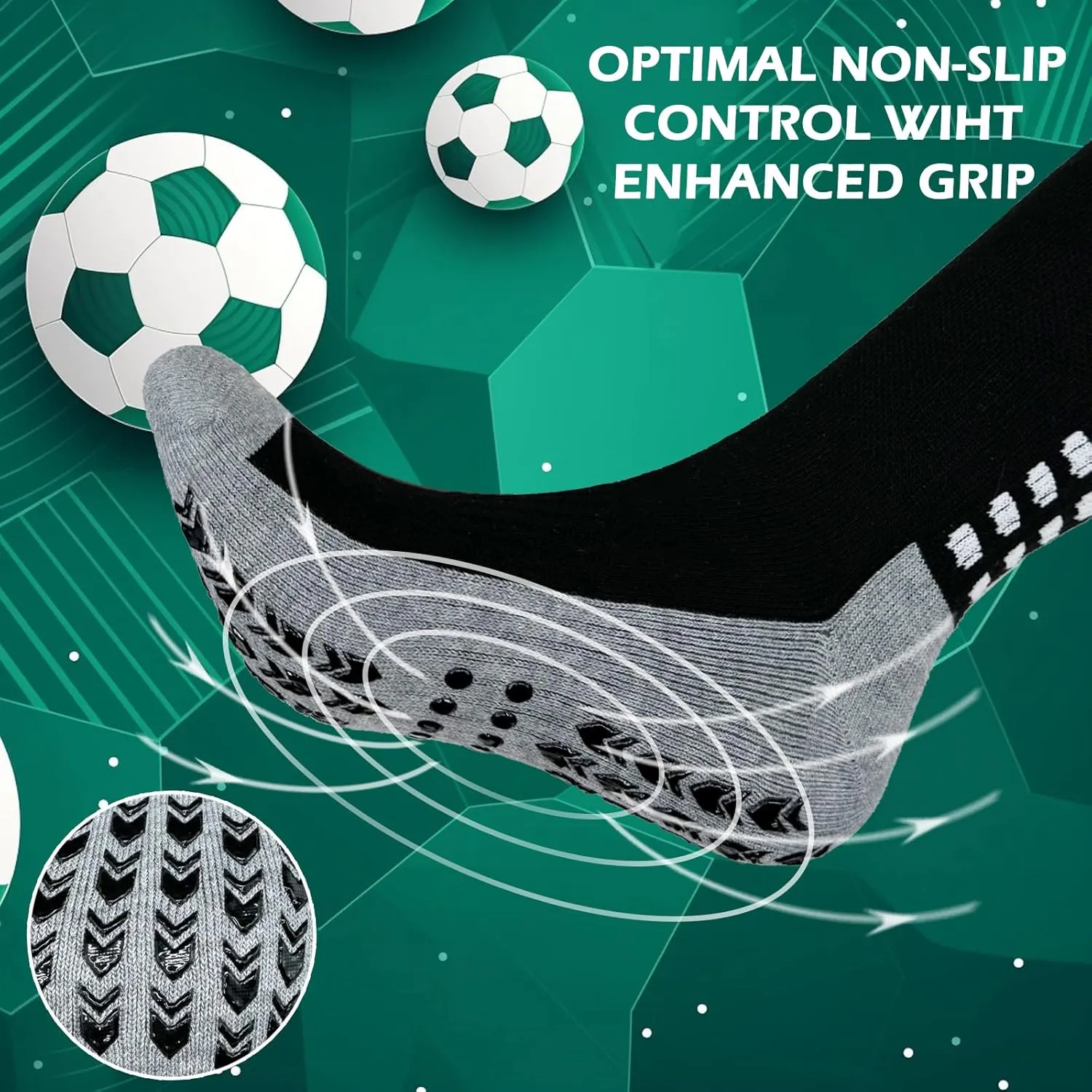 Vegove Men's Cushioned Soccer Sock with Grip Non Slip Sports Socks Knee High Compression Base Football Basketball Socks
