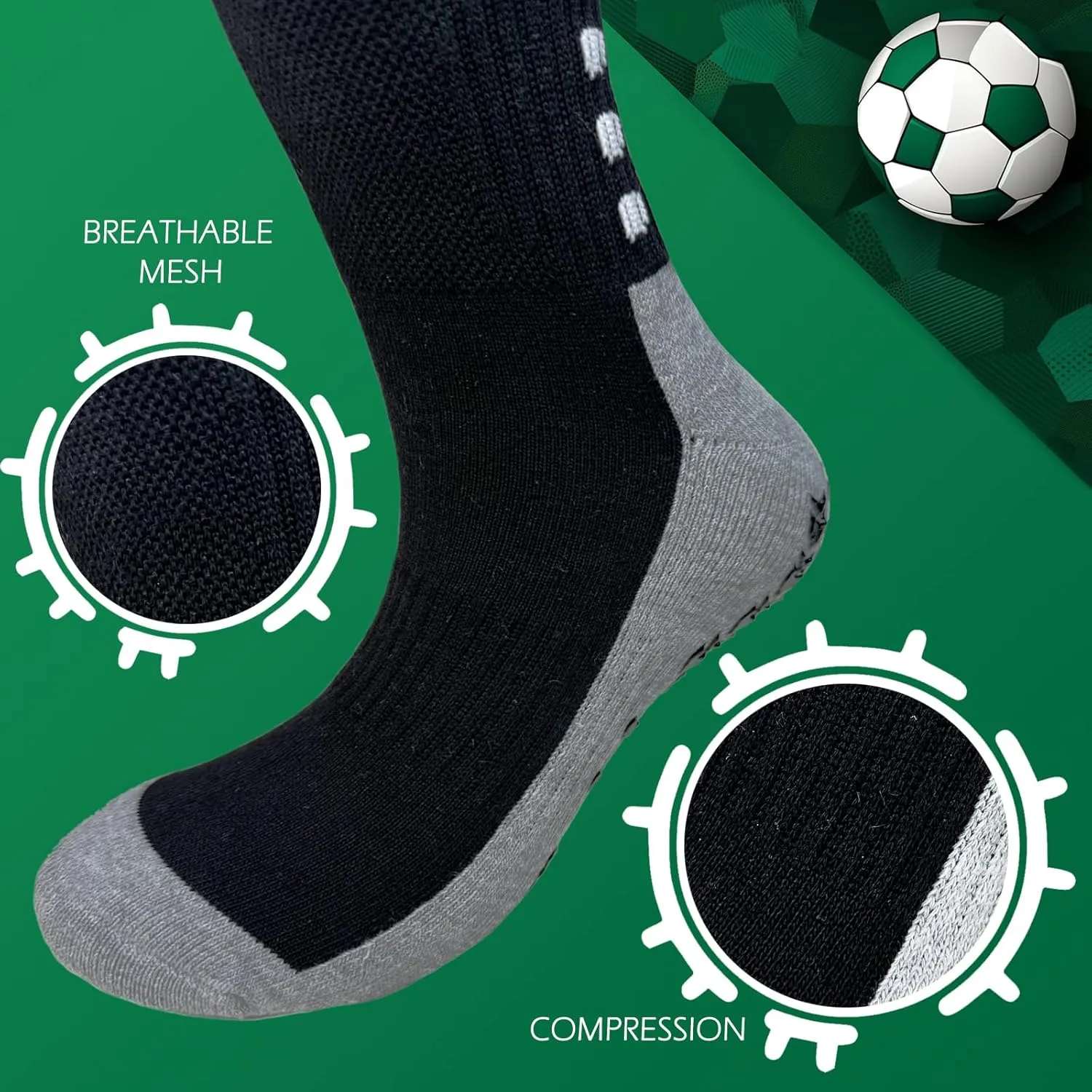 Vegove Men's Cushioned Soccer Sock with Grip Non Slip Sports Socks Knee High Compression Base Football Basketball Socks