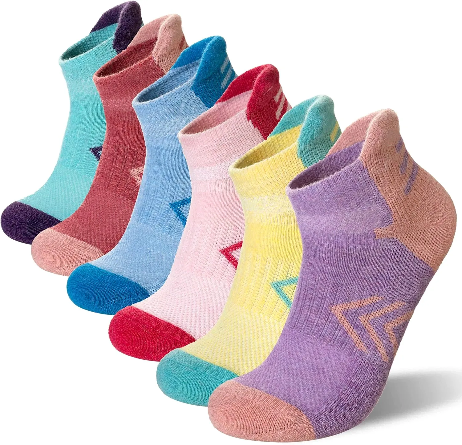 Velice Merino Wool Ankle Hiking Running Socks for Women Compression Thick Athletic Cushion Breathable No Show Socks 6 Pairs
