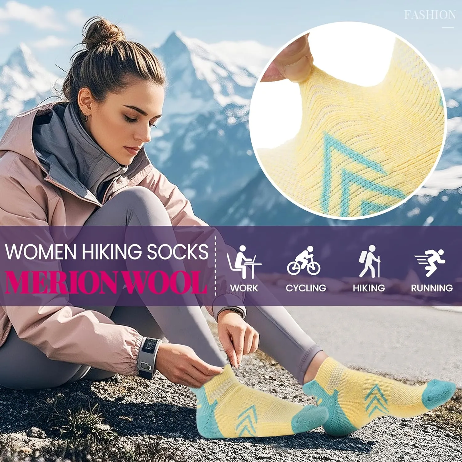 Velice Merino Wool Ankle Hiking Running Socks for Women Compression Thick Athletic Cushion Breathable No Show Socks 6 Pairs