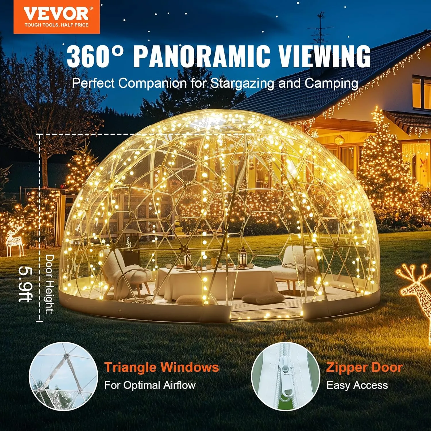 VEVOR Garden Dome Igloo Tent, Upgraded PVC Transparent Cover & Window, Waterproof Outdoor Geodesic Dome Camping Shelter for Patio, Dining, Backyard, Party
