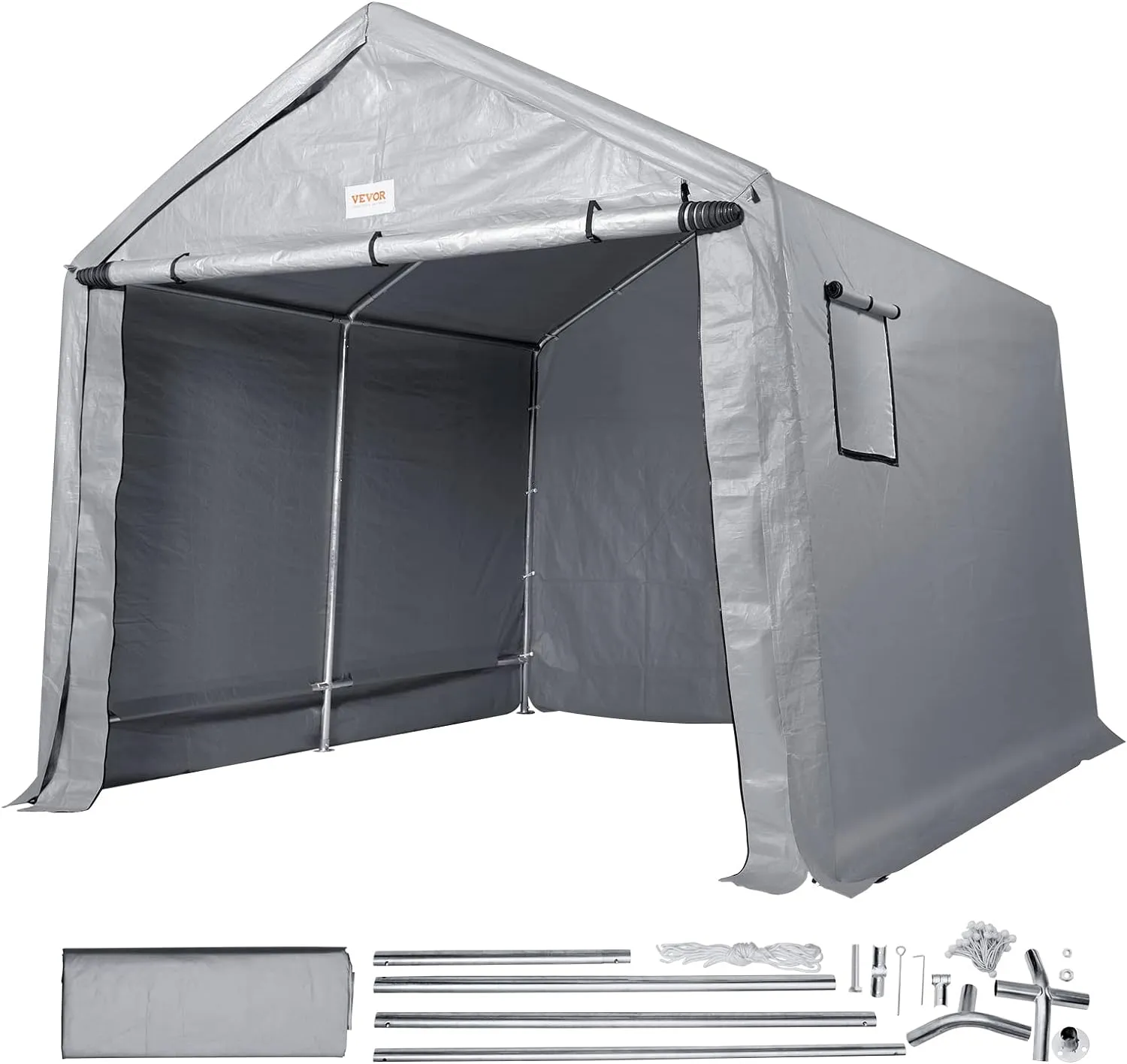 VEVOR Portable Shed Outdoor Storage Shelter, 8x14 ft Waterproof Heavy Duty Instant Storage Tent Tarp Sheds with Roll-up Zipper Door and Ventilated Windows for Motorcycle, Bike, Garden Tools