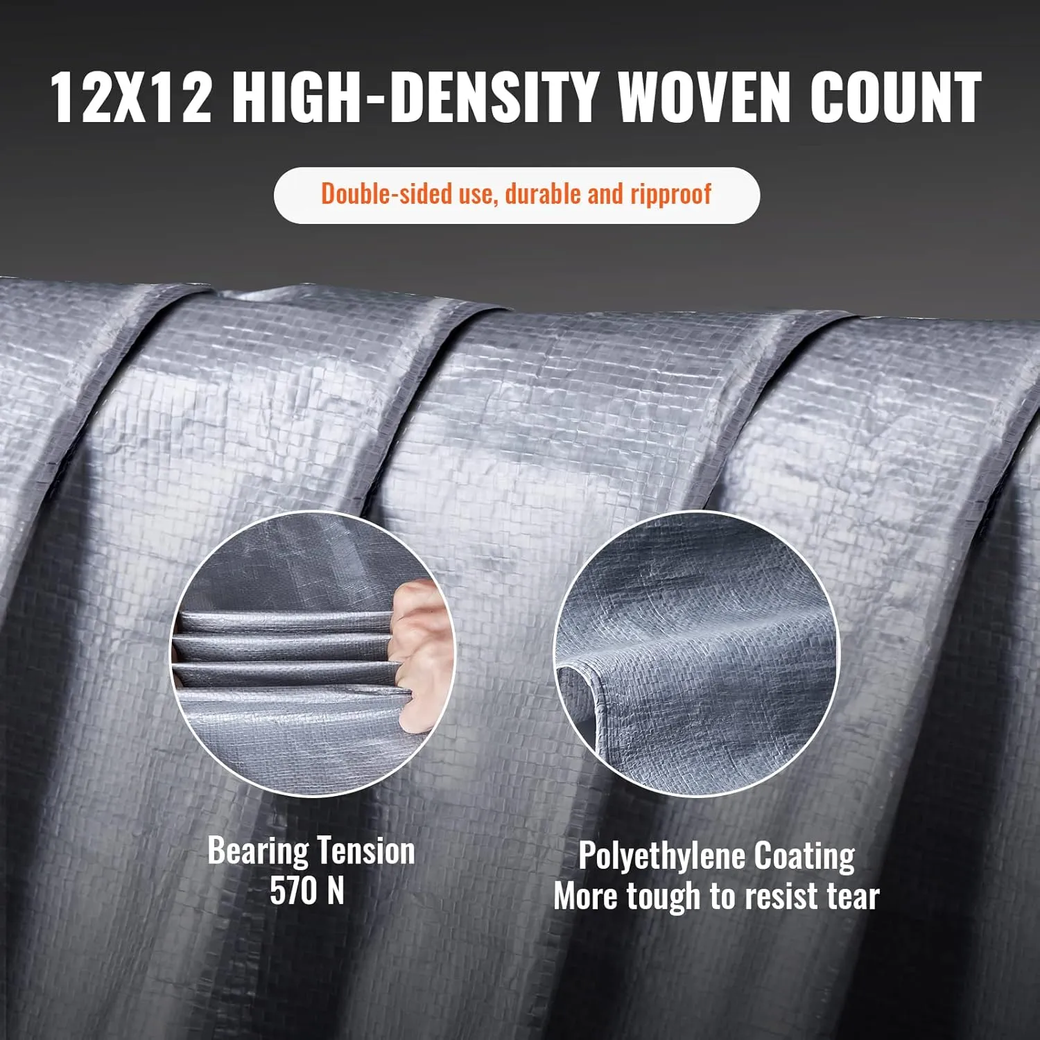 VEVOR Tarp Waterproof 20x30 ft, Plastic Poly Tarp Cover 10 Mil, Multi Purpose Tear UV and Temperature Resistant Outdoor Tarpaulin with High Durability Reinforced Grommets (Silver/Brown)