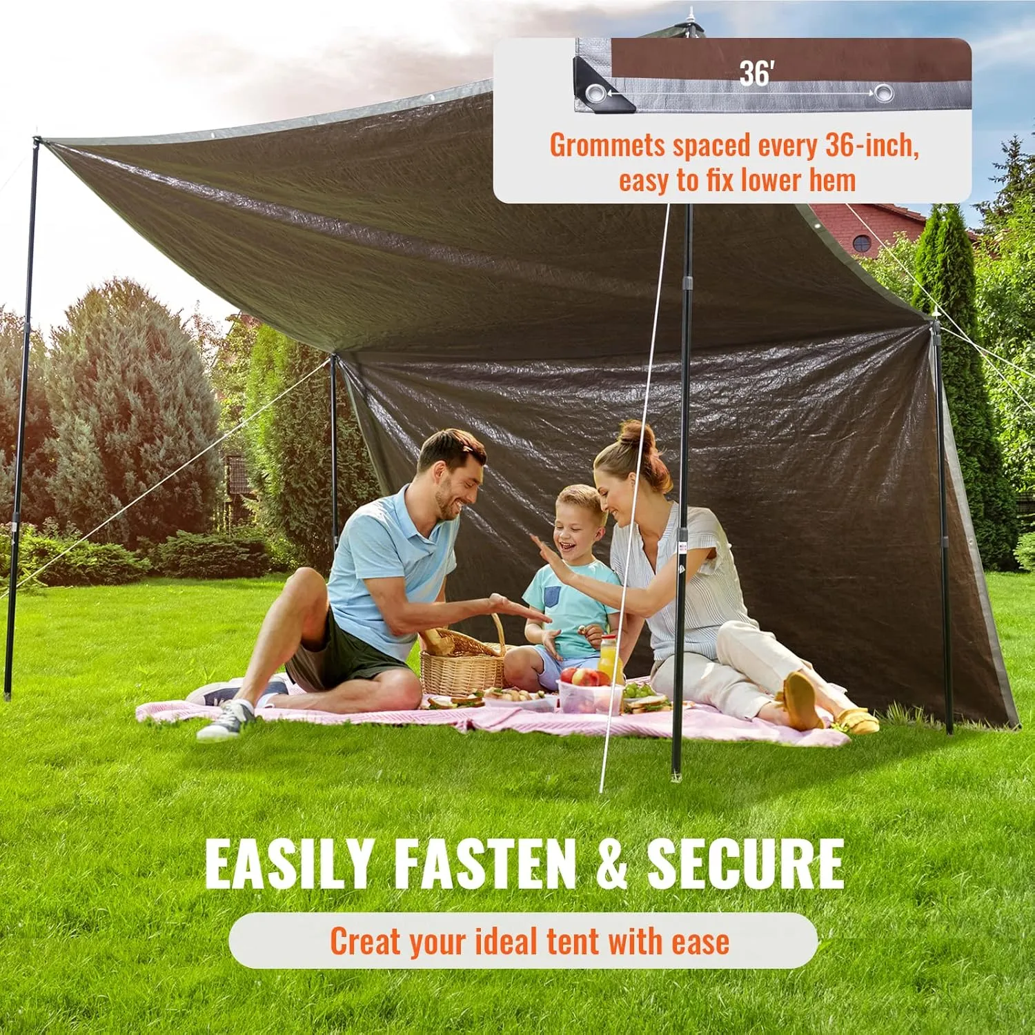 VEVOR Tarp Waterproof 20x30 ft, Plastic Poly Tarp Cover 10 Mil, Multi Purpose Tear UV and Temperature Resistant Outdoor Tarpaulin with High Durability Reinforced Grommets (Silver/Brown)