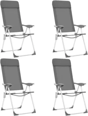 vidaXL 4X Folding Camping Chairs Garden Outdoor Patio Portable Sunlounger Reclining Beach Chair Set Seat Seating Furniture Gray Aluminum
