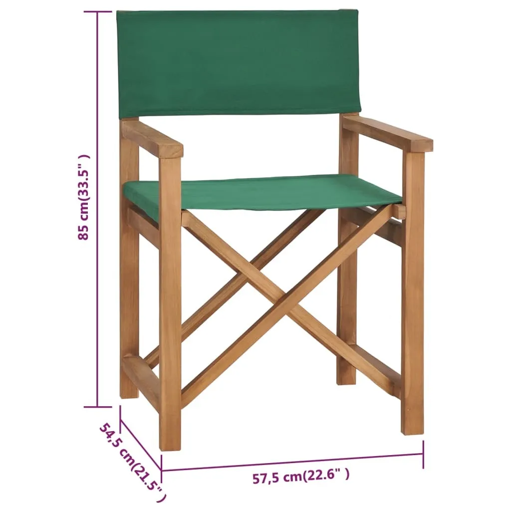 vidaXL Director's Chair Green, Teak Teak wood, Fabric Medium Foldable
