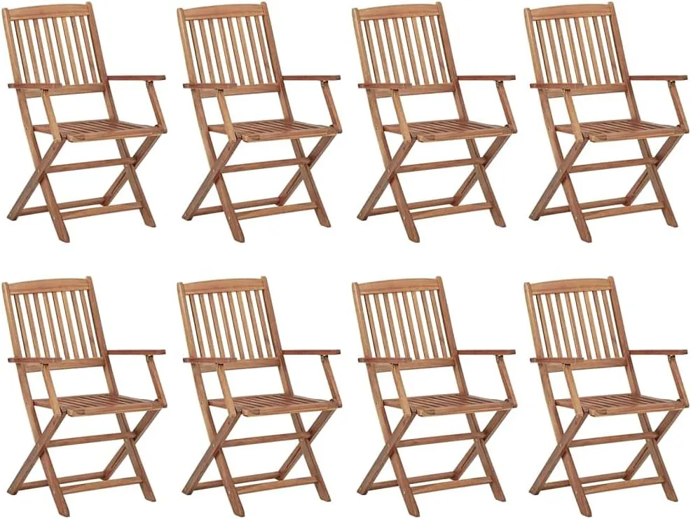 vidaXL Set of 8 Folding Outdoor Chairs Brown Solid Acacia Wood with Armrests Portable Dining for Balcony Garden or Camping Chair Wooden Foldable Seating Patio
