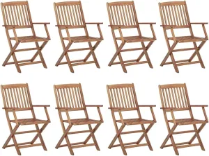 vidaXL Set of 8 Folding Outdoor Chairs Brown Solid Acacia Wood with Armrests Portable Dining for Balcony Garden or Camping Chair Wooden Foldable Seating Patio
