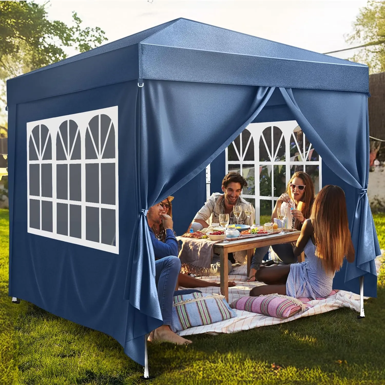 VINGLI 10x10 Pop Up Canopy Tent with Sidewalls, Outdoor Gazebo Canopy Tent, Patio Event Tents Outdoor Commercial Canopy for Parties (Blue)