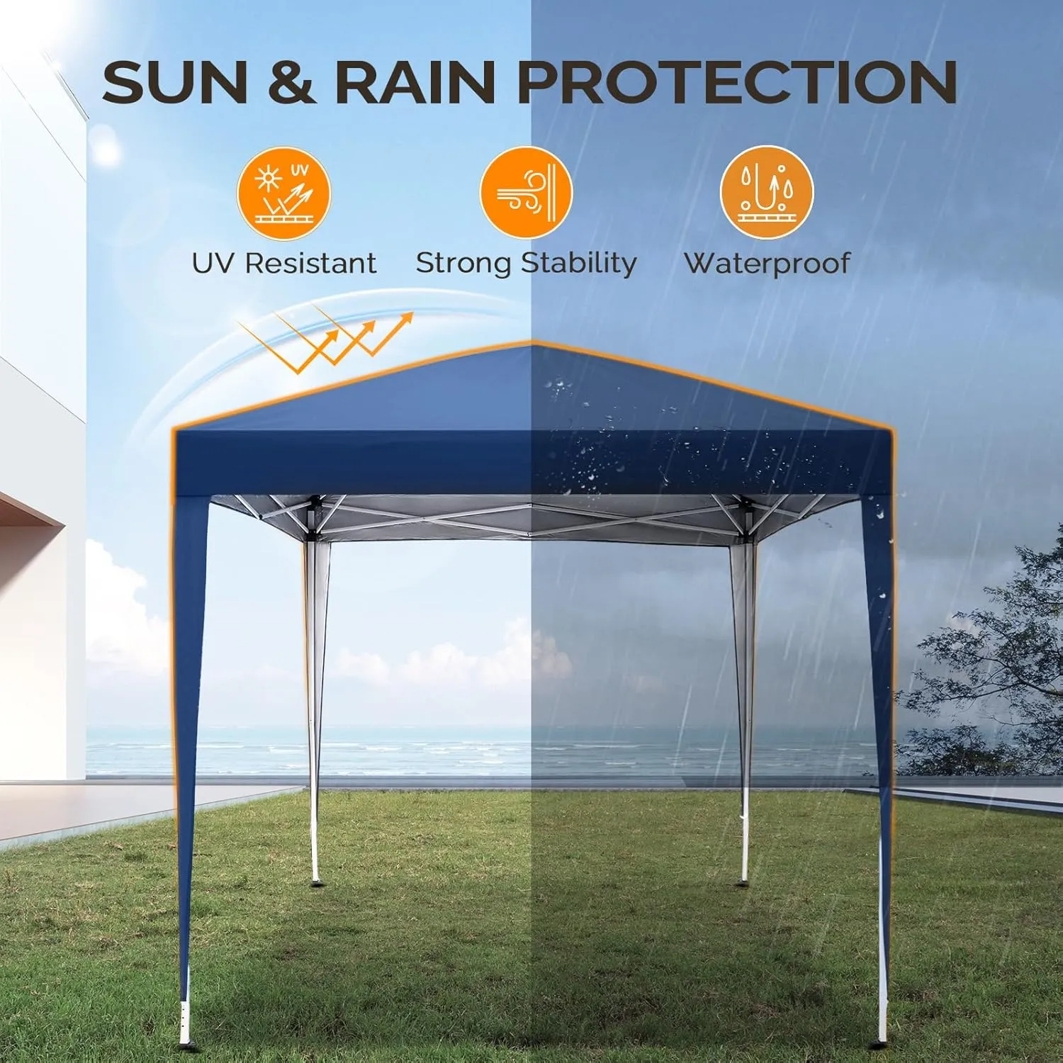 VINGLI 10x10 Pop Up Canopy Tent with Sidewalls, Outdoor Gazebo Canopy Tent, Patio Event Tents Outdoor Commercial Canopy for Parties (Blue)