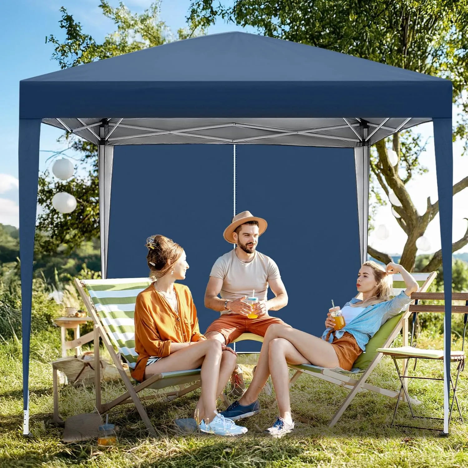 VINGLI 10x10 Pop Up Canopy Tent with Sidewalls, Outdoor Gazebo Canopy Tent, Patio Event Tents Outdoor Commercial Canopy for Parties (Blue)