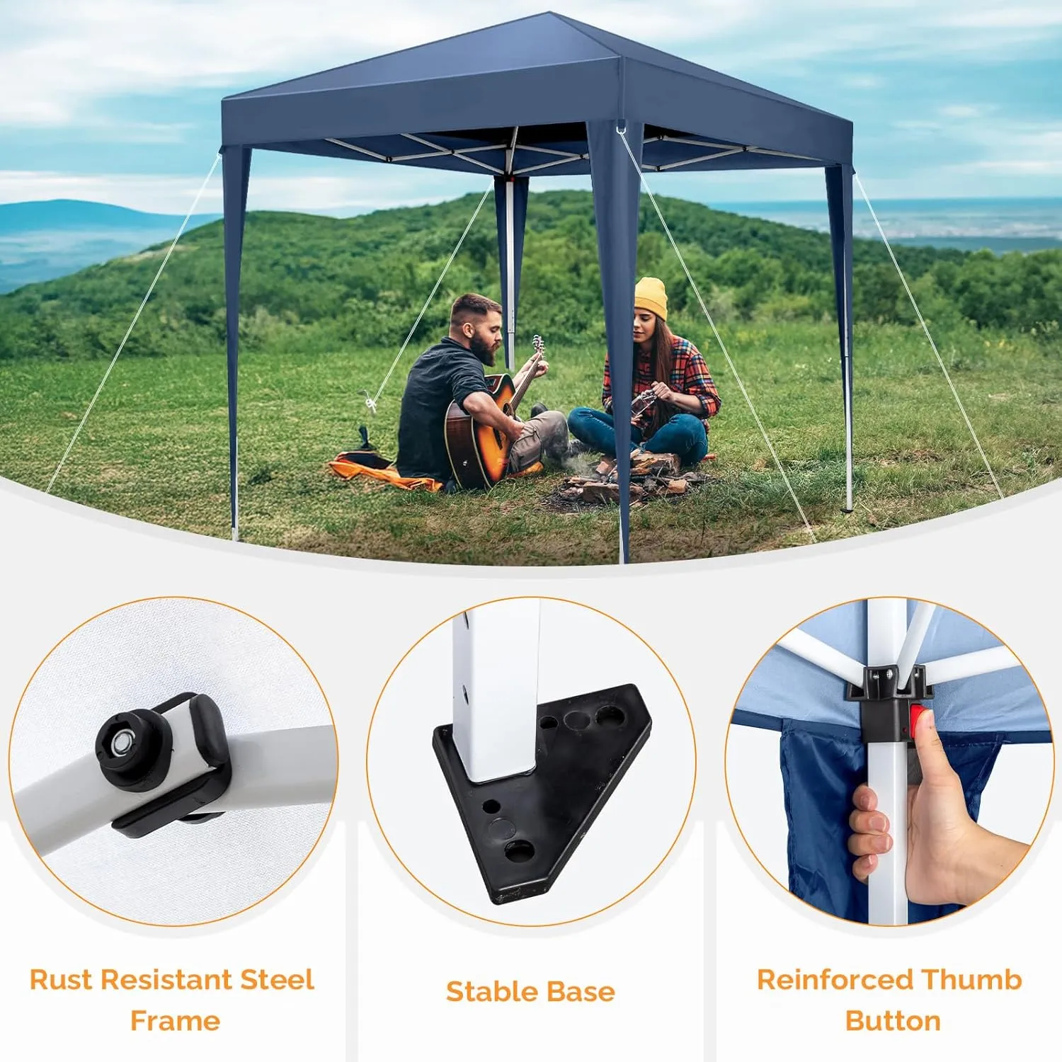 VINGLI 10x10 Pop Up Canopy Tent with Sidewalls, Outdoor Gazebo Canopy Tent, Patio Event Tents Outdoor Commercial Canopy for Parties (Blue)