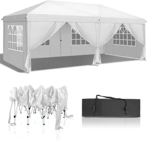 VINGLI 10'x20' Ez Pop Up Canopy Tent with 6 Removable Sidewalls Panels,Folding Instant Wedding Party Outdoor Commercial Event Gazebo Pavilion W/ Portable Rolling Carrying Bag,White