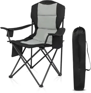VINGLI Outdoor Padded Camping Chair with Cooler, Cup Holder, Side Pocket, Portable Tailgate Chairs for Adults Folding Lawn Chair with Carry Bag, Support 400lbs