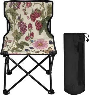 Vintage Blueberry Grapes Portable Outdoor Folding Chair Anti-Slip Padded Oxford Cloth Stool Camping Chair Small for Beach Hiking Fishing Gardening Quad Camp Chair