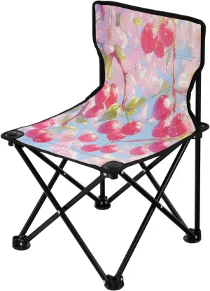 Vintage Cute Cherry Portable Outdoor Folding Chair Anti-Slip Padded Oxford Cloth Stool Camping Chair Small for Beach Hiking Fishing Gardening Quad Camp Chair
