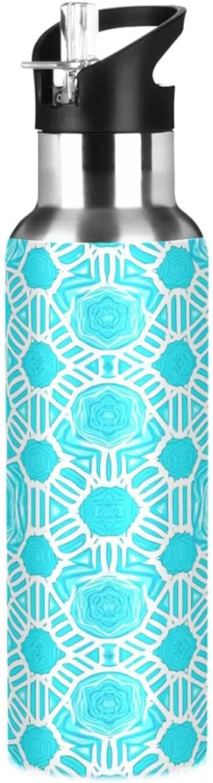Vintage Patterns Sports Water Bottle with Straw, 22oz BPA Free Stainless Steel Vacuum Insulated Bottle for Gym Fitness Outdoor