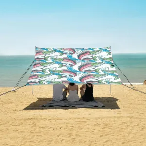 Vintage Salmon Fishes Waves Beach Camping Tent Sun Shelter for Whole Family, Beach Shade Canopy with UPF50  UV Protection,Easy Set Up and Carry,Outdoor Shade for Trips, Fishing, Backyard Fun