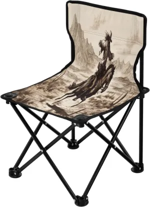 Vintage Western Denim Portable Outdoor Folding Chair Anti-Slip Padded Oxford Cloth Stool Camping Chair Small for Beach Hiking Fishing Gardening Quad Camp Chair