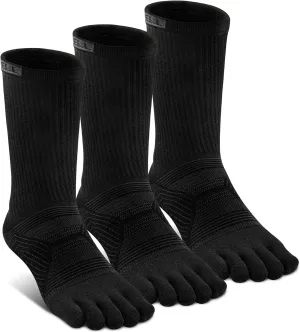 VWELL Toe Socks for Men Women Running COOLMAX Mid-Calf Finger Socks Athletic Breathable Five Toe Design Quick Dry, 3Pairs