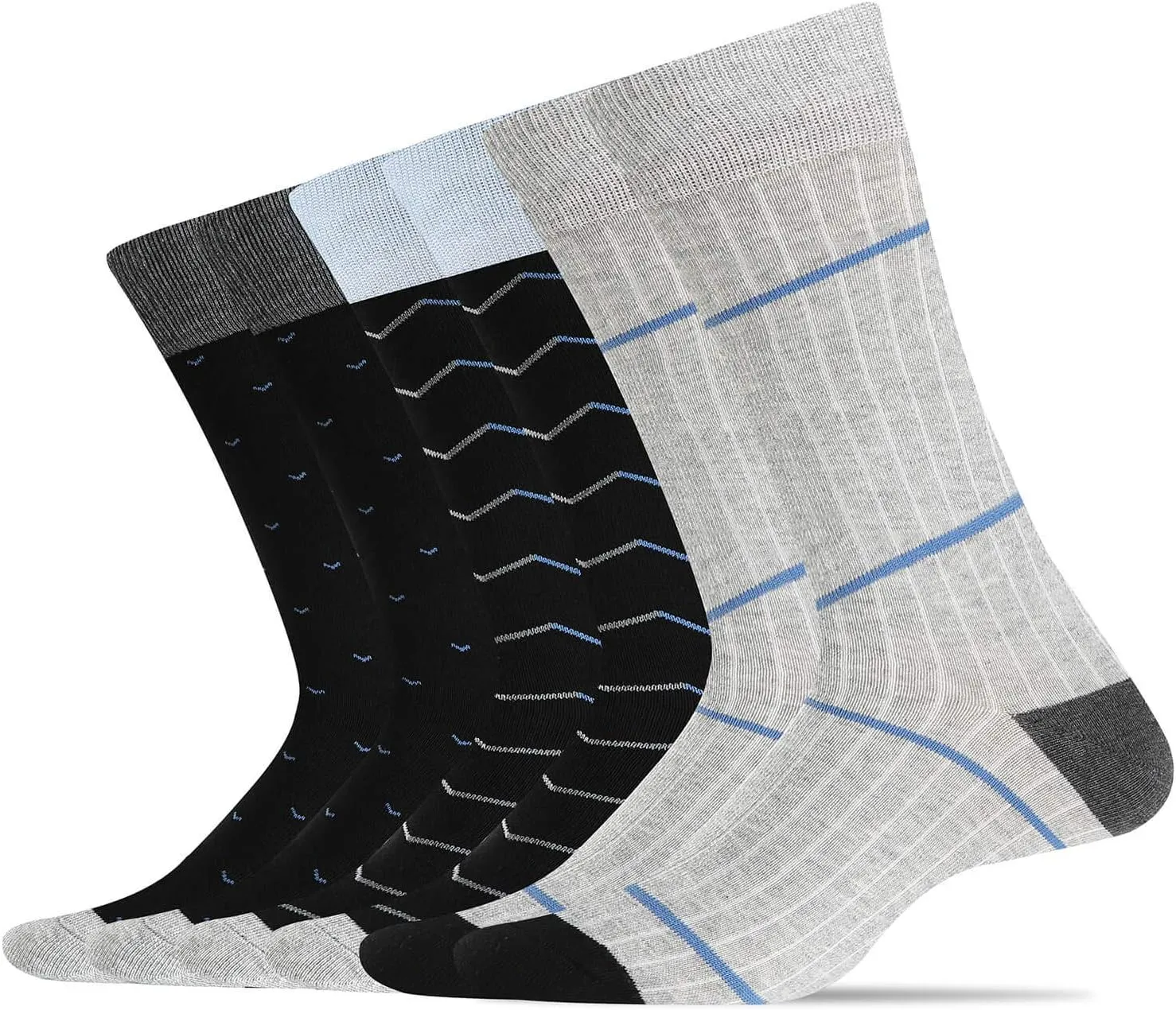 WANDER Men's Dress Socks Cotton Thin Classic Lightweight Socks 6/8 Pairs Solid & Patterned Soft Breathable Socks