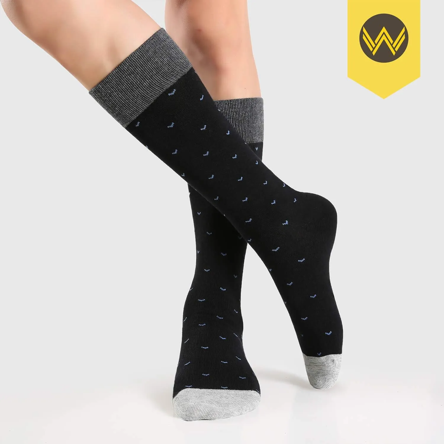 WANDER Men's Dress Socks Cotton Thin Classic Lightweight Socks 6/8 Pairs Solid & Patterned Soft Breathable Socks