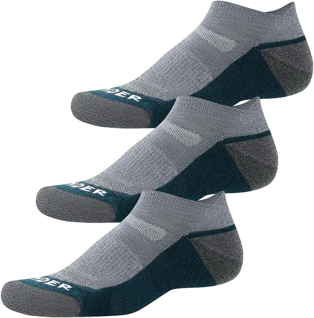 WANDER Merino Wool Ankle Running Hiking Socks 3 Pairs Lightweight Cushioned Sweat-Wicking No Show Athletic Socks Men Women