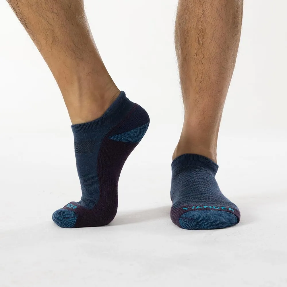 WANDER Merino Wool Ankle Running Hiking Socks 3 Pairs Lightweight Cushioned Sweat-Wicking No Show Athletic Socks Men Women